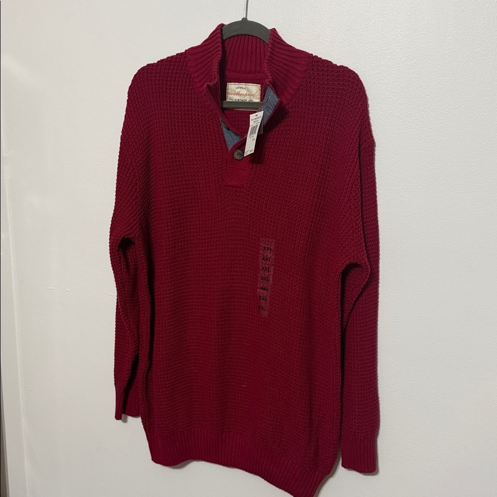 Weatherproof Vintage Mens Waffle Knit Henley Sweater Bandana Red Sweater